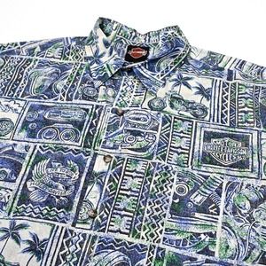 Harley Davidson Tori Richard Hawaiian Camp Shirt Mens XL Abstract All Over Print